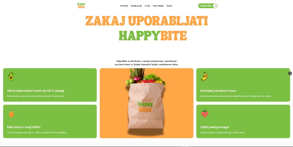HappyBite — predogled spletne strani
